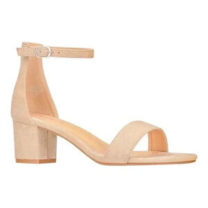 ILLUDE Jasmine Ankle Strap Sandals Women's Size 8 Beige Suede Kitten Heels